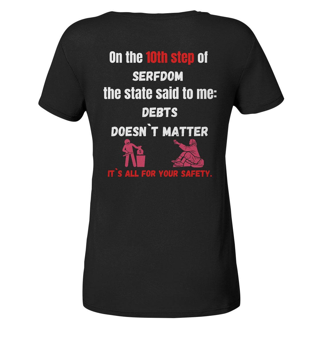 10th step of serfdom... DEBTS DOESN`T MATTER # RÜCKENDRUCK # (Ladies Collection 21% Rabatt bis zum Halving 2024) - Ladies Organic Basic Shirt