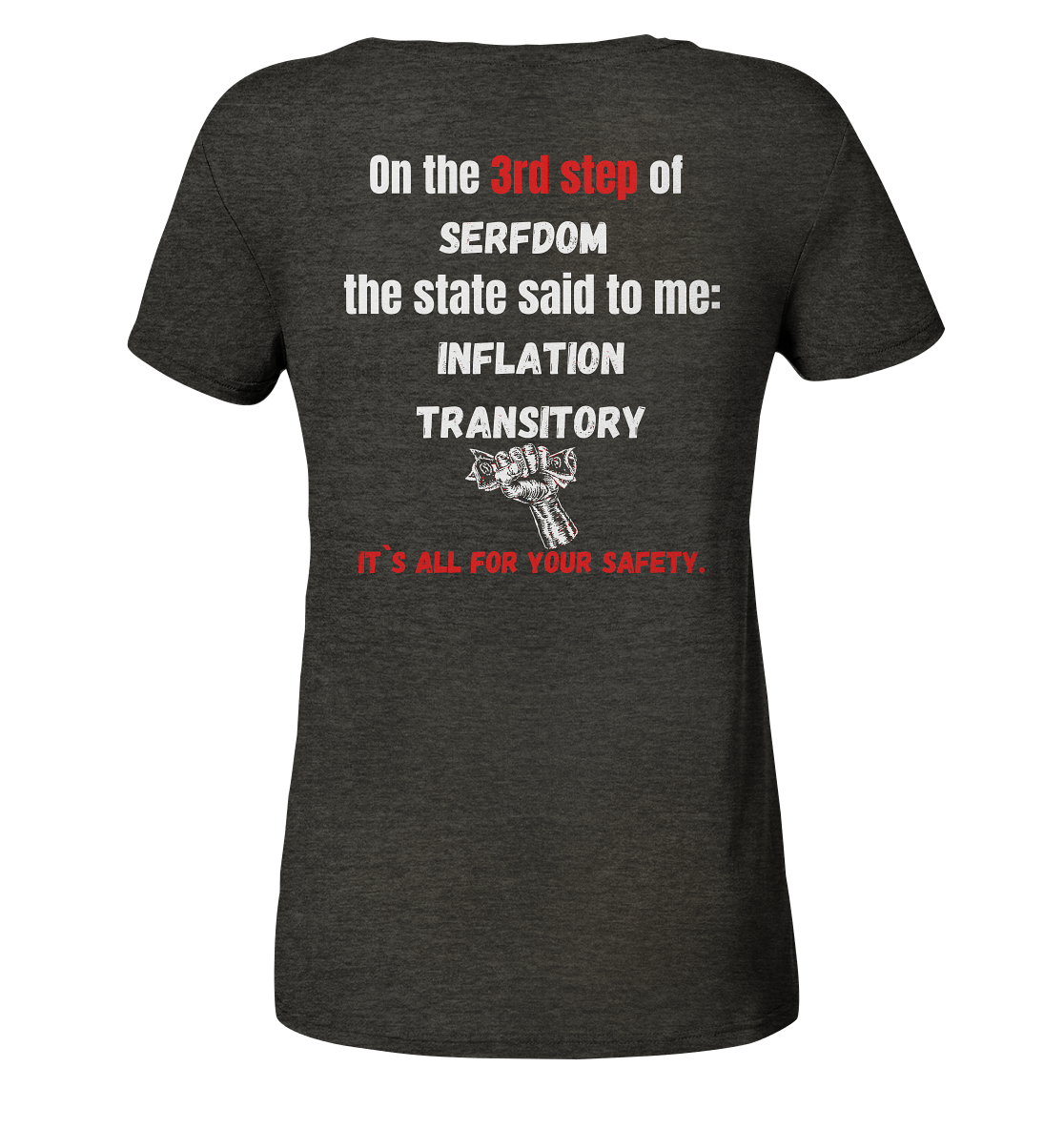 3rd step of serfdom the state said to me: INFLATION TRANSITORY # RÜCKENDRUCK # (Ladies Collection 21% Rabatt bis zum Halving 2024) - Ladies Organic Shirt (meliert)
