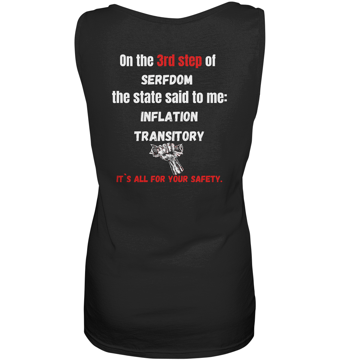 3rd step of serfdom the state said to me: INFLATION TRANSITORY # RÜCKENDRUCK # (Ladies Collection 21% Rabatt bis zum Halving 2024) - Ladies Tank-Top