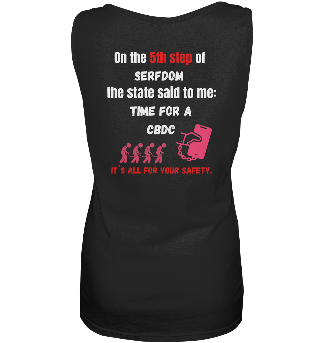 5th step of serfdom the state said to me: TIME FOR A CBDC # RÜCKENDRUCK # (Ladies Collection 21% Rabatt bis zum Halving 2024) - Ladies Tank-Top