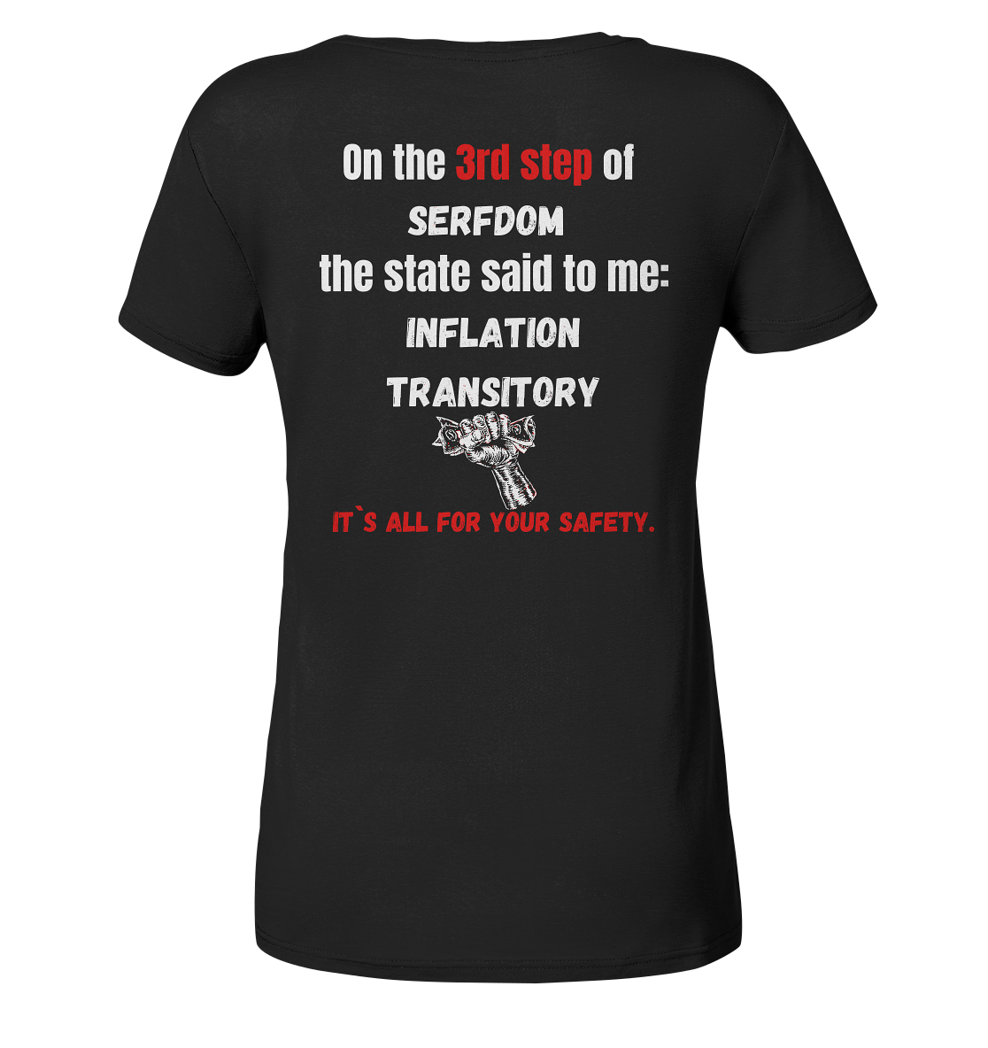 3rd step of serfdom the state said to me: INFLATION TRANSITORY # RÜCKENDRUCK # (Ladies Collection 21% Rabatt bis zum Halving 2024) - Ladies V-Neck Shirt