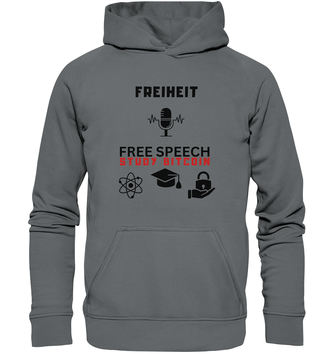 FREIHEIT (Mikrofon) FREE SPEECH, STUDY BITCOIN (+ 3 Grafiken) - Basic Unisex Hoodie
