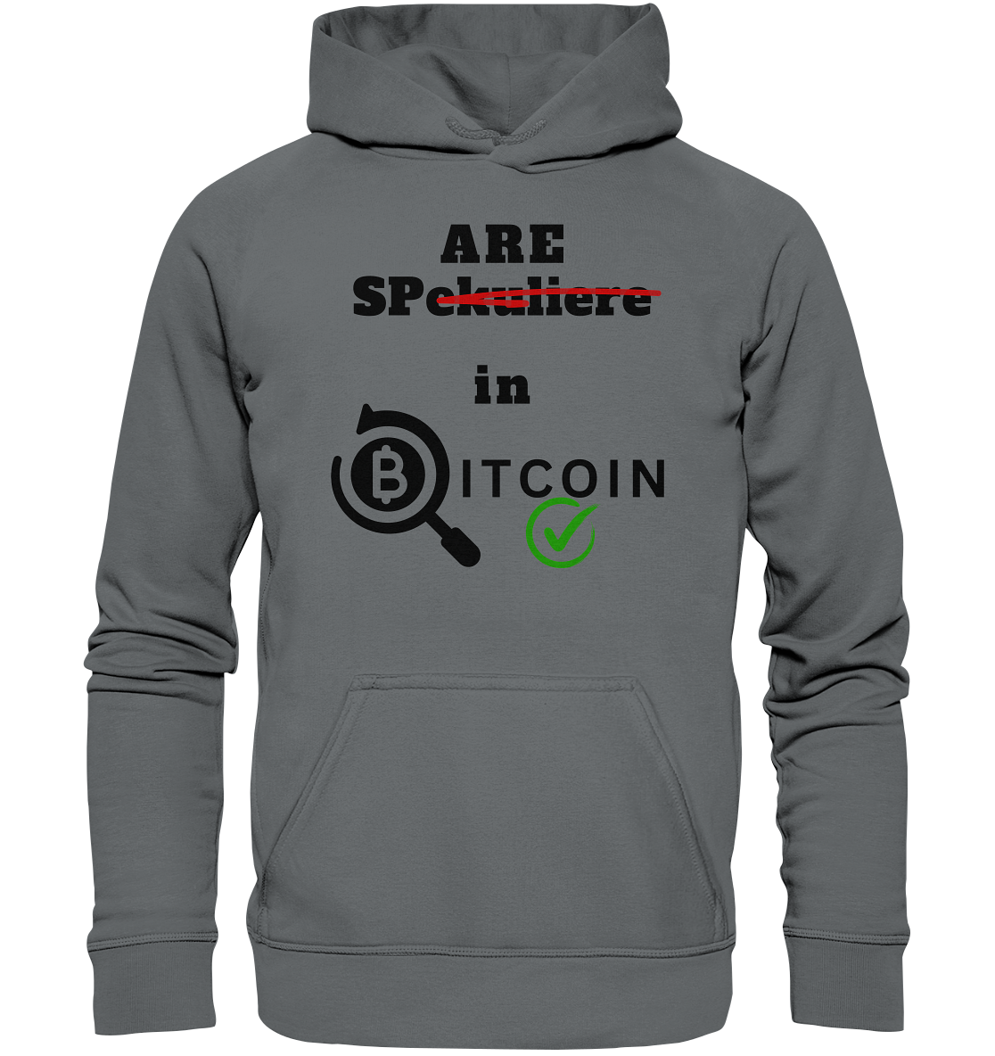 SPARE in BITCOIN - (Version "nicht spekulieren", Lupe, grüner Haken) - LADIES COLLECTION 21% automat. Rabatt bis zum Halving 2024 - Basic Unisex Hoodie