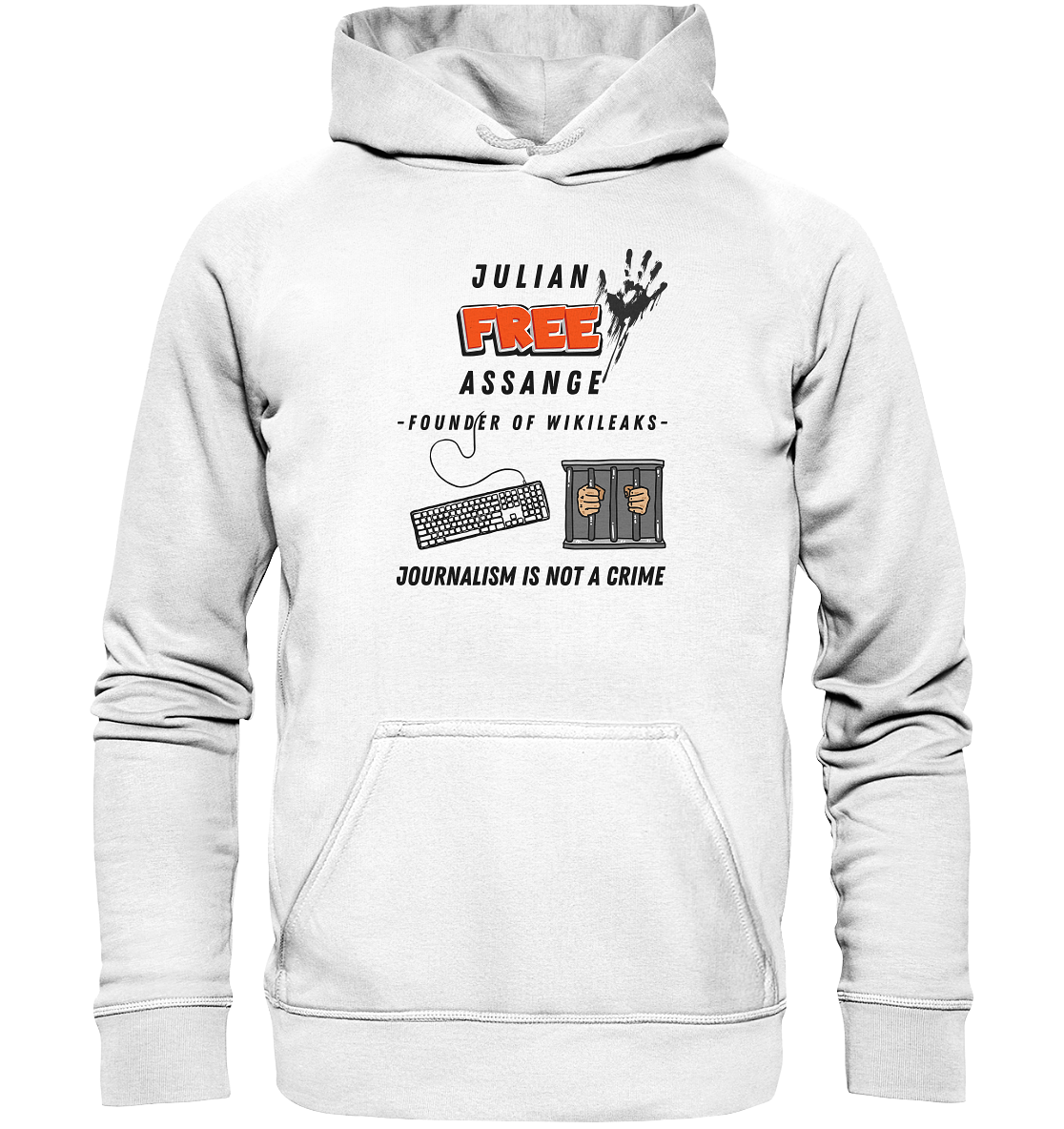 JULIAN FREE ASSANGE - FOUNDER OF WIKILEAKS - JOURNALISM IS NOT A CRIME (GRAFIKEN, Tastatur, Zelle, Hand)) - Basic Unisex Hoodie