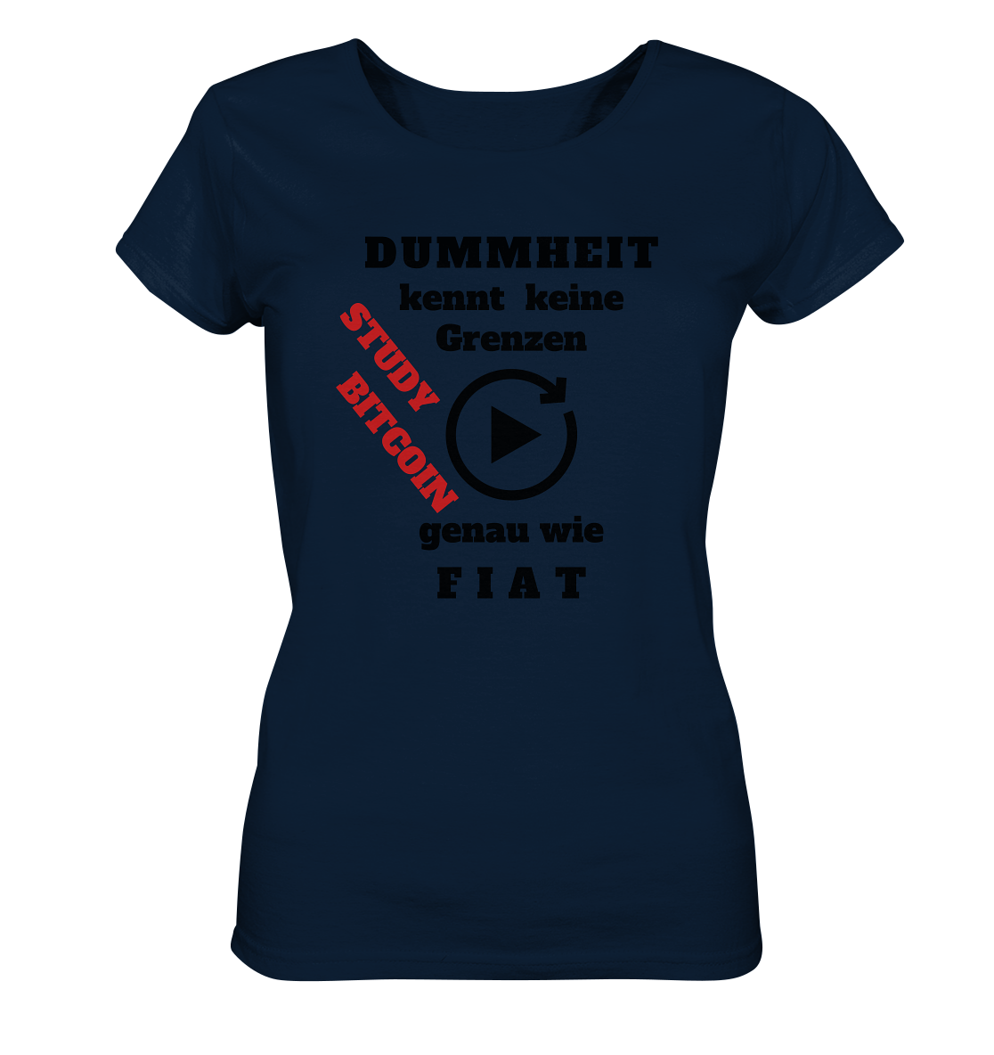 DUMMHEIT kennt keine Grenzen - genau wie FIAT - STUDY BITCOIN (schräg, rot) # ENDLOS-PLAYBUTTON - Ladies Collection 21% Rabatt bis zum Halving 2024 - Ladies Organic Basic Shirt