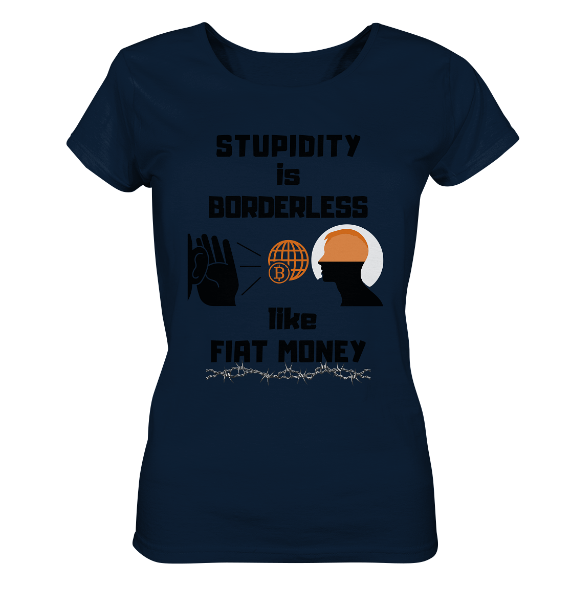 STUPIDITY is BORDERLESS like FIAT MONEY (BTC World, Version 3) LADIES COLLECTION 21% automat. Rabatt bis zum Halving 2024 - Ladies Organic Basic Shirt