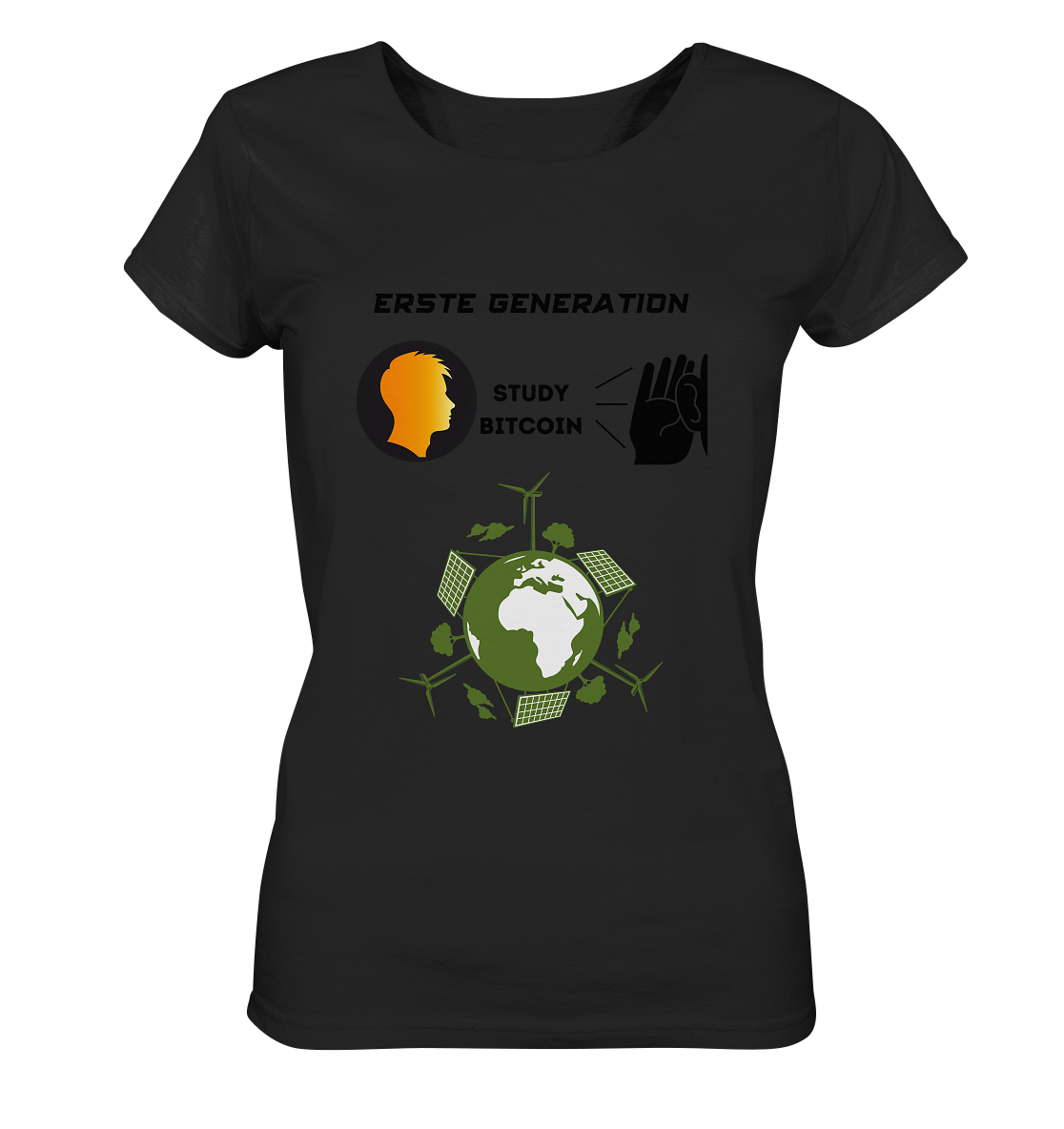 ERSTE (BITCOIN) GENERATION - STUDY BITCOIN (green world Grafik) - LADIES COLLECTION 21% automat. Rabatt bis zum Halving 2024 - Ladies Organic Basic Shirt