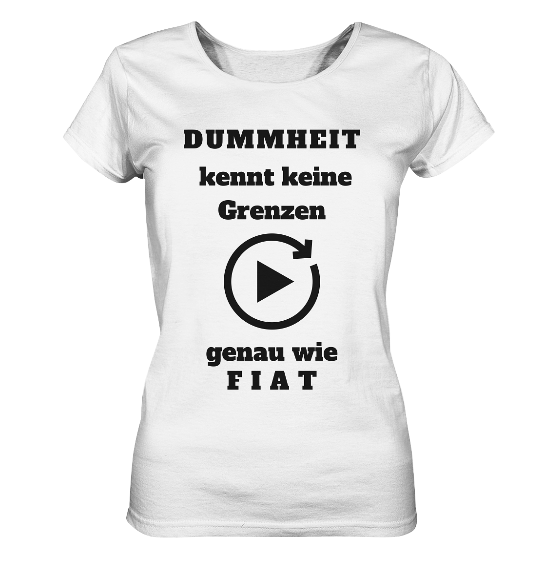 DUMMHEIT KENNT KEINE GRENZEN - GENAU WIE FIAT (ENDLOS-PLAYBUTTON) # einheitliche Schrift # Ladies Collection 21% Rabatt bis zum Halving 2024 - Ladies Organic Basic Shirt