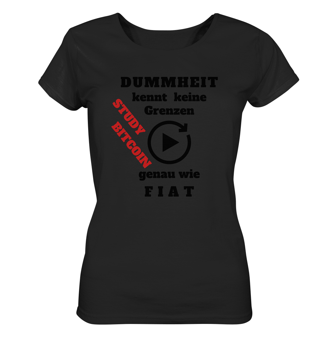 DUMMHEIT kennt keine Grenzen - genau wie FIAT - STUDY BITCOIN (schräg, rot) # ENDLOS-PLAYBUTTON - Ladies Collection 21% Rabatt bis zum Halving 2024 - Ladies Organic Shirt