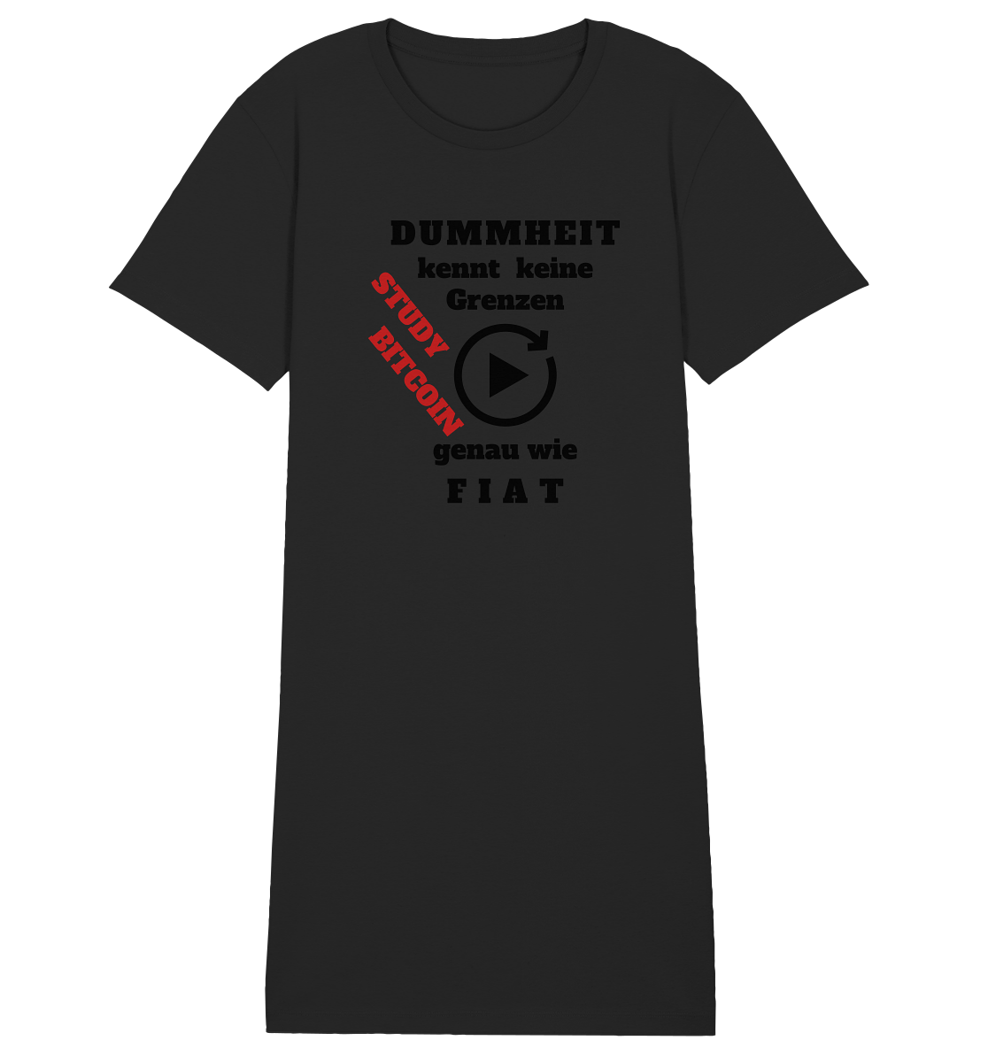 DUMMHEIT kennt keine Grenzen - genau wie FIAT - STUDY BITCOIN (schräg, rot) # ENDLOS-PLAYBUTTON - Ladies Collection 21% Rabatt bis zum Halving 2024 - Ladies Organic Shirt Dress