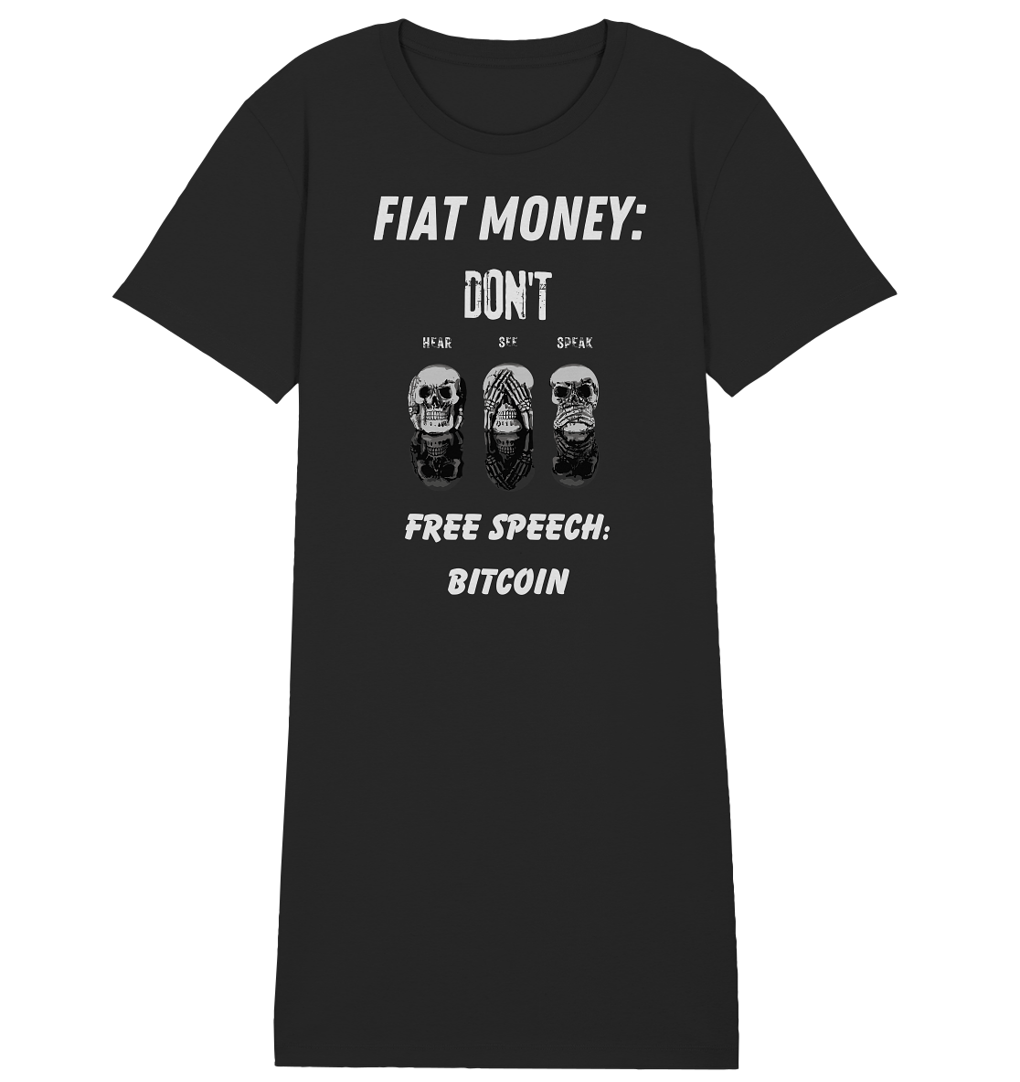 FIAT MONEY: DON´T HEAR, SEE, SPEAK - FREE SPEECH: BITCOIN (Ladies Collection 21% Rabatt bis zum Halving 2024) - Ladies Organic Shirt Dress