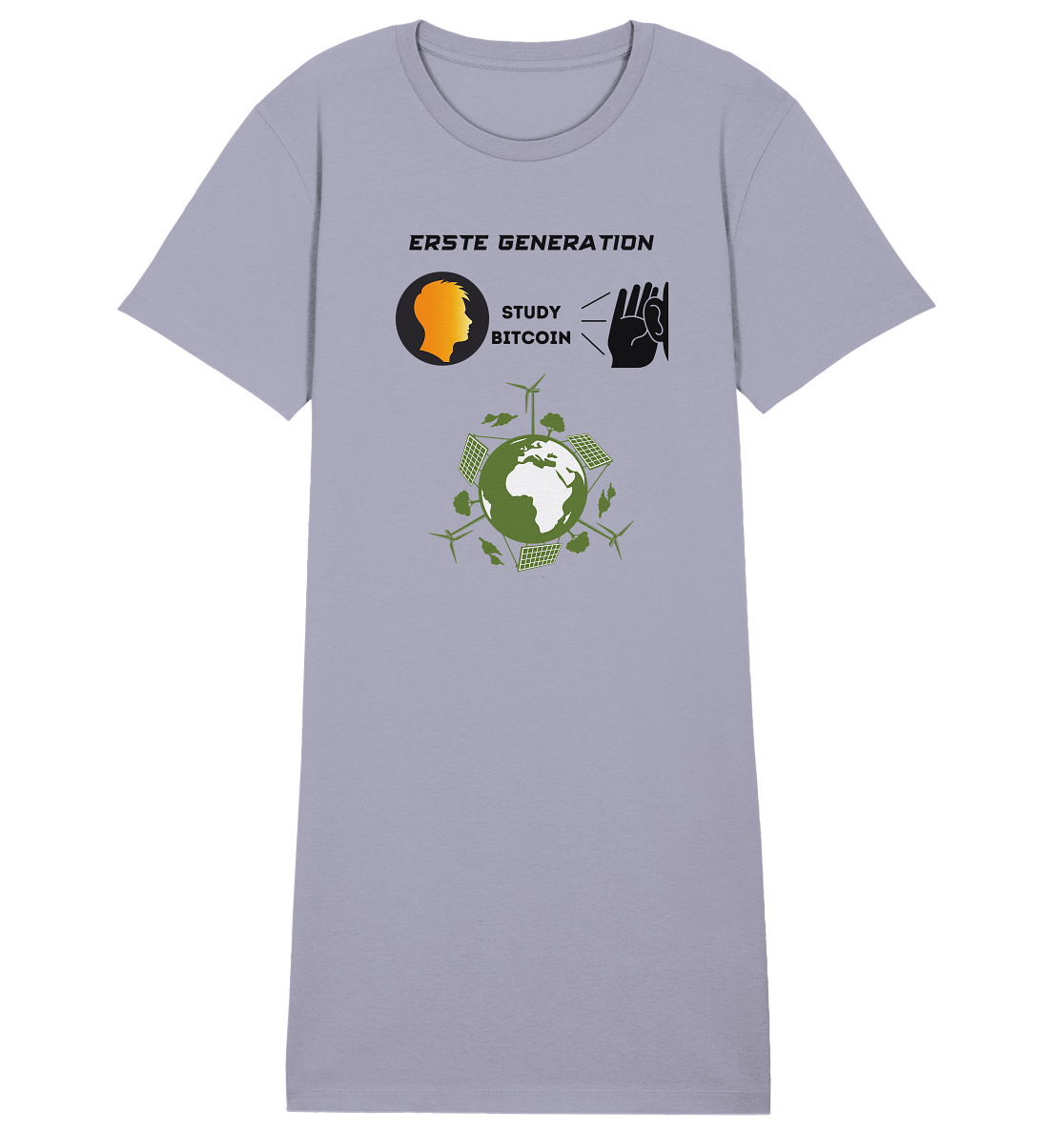 ERSTE (BITCOIN) GENERATION - STUDY BITCOIN (green world Grafik) - LADIES COLLECTION 21% automat. Rabatt bis zum Halving 2024 - Ladies Organic Shirt Dress