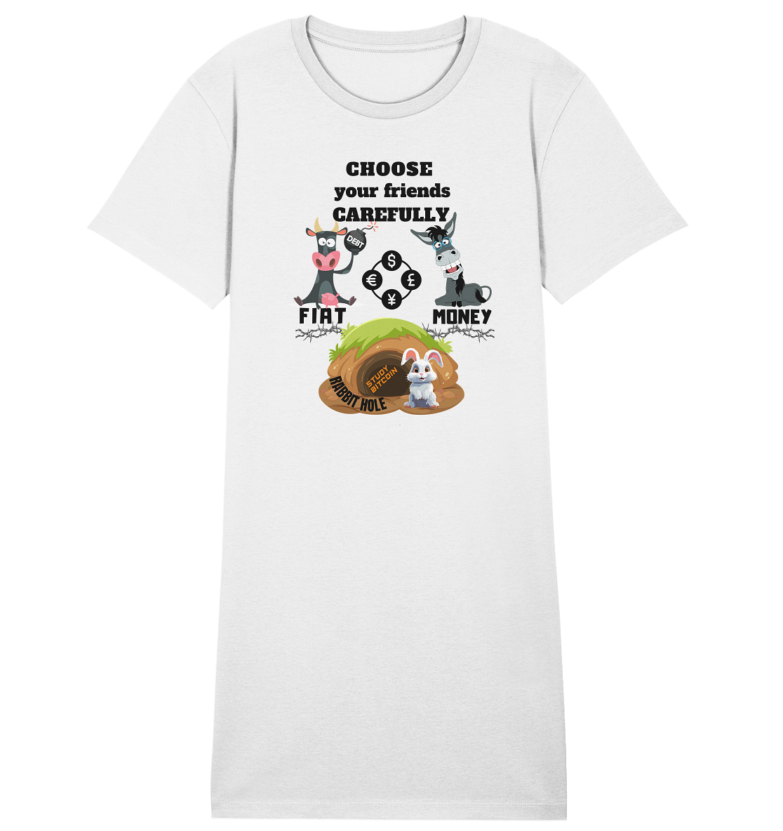 CHOOSE your friends CAREFULLY - FIAT Money / Rabbithole - LADIES Collection automat. 21% Rabatt bis zum Halving 2024 - Ladies Organic Shirt Dress