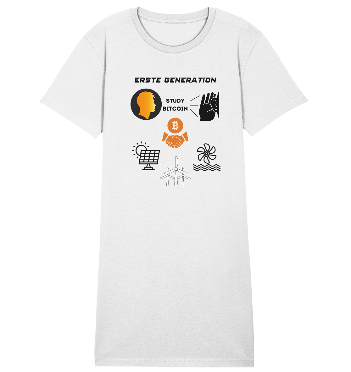 ERSTE (BITCOIN) GENERATION - STUDY BITCOIN (3 grüne Energie Grafiken) - LADIES COLLECTION 21% automat. Rabatt bis zum Halving 2024 - Ladies Organic Shirt Dress