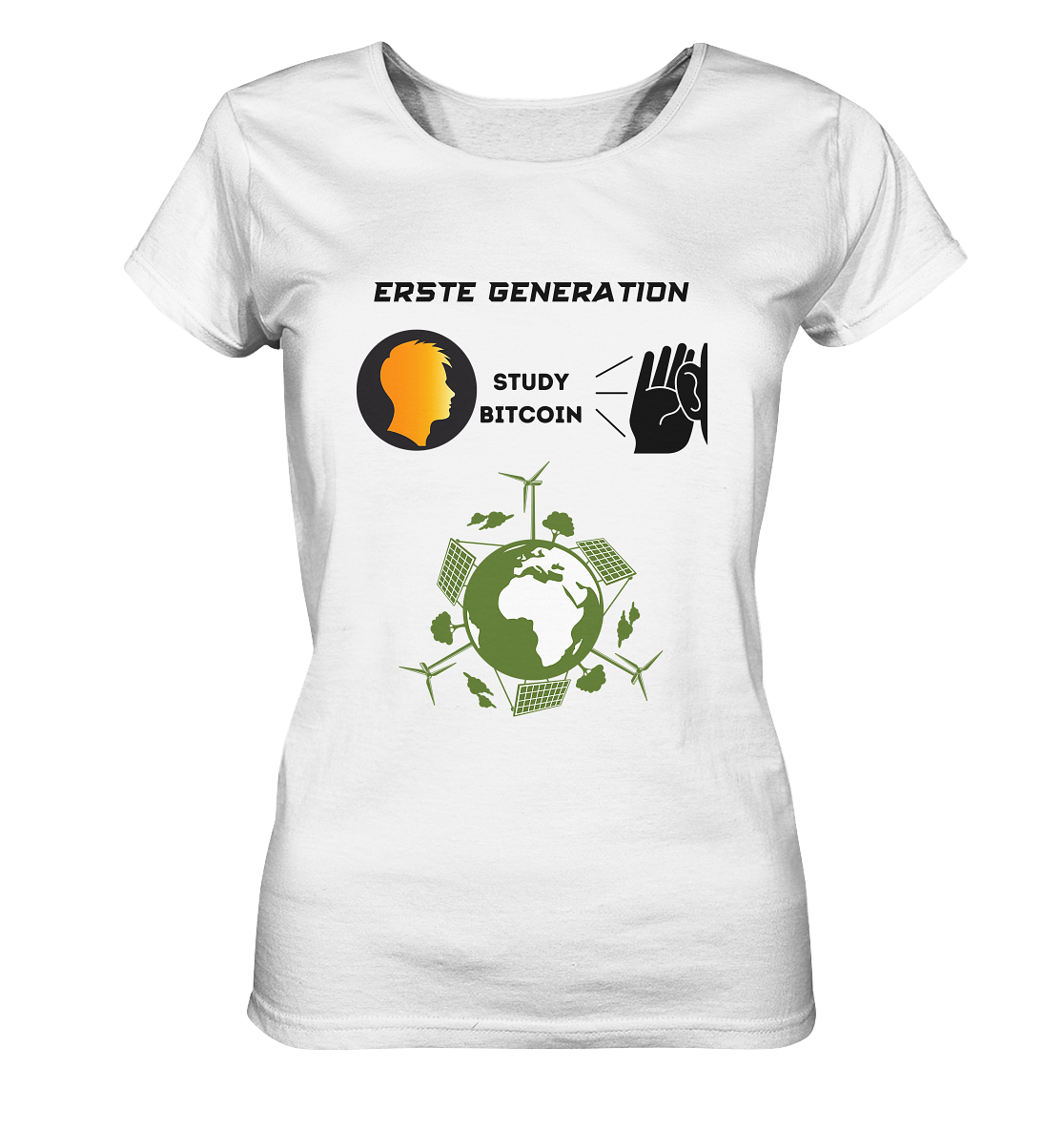ERSTE (BITCOIN) GENERATION - STUDY BITCOIN (green world Grafik) - LADIES COLLECTION 21% automat. Rabatt bis zum Halving 2024 - Ladies Organic Shirt