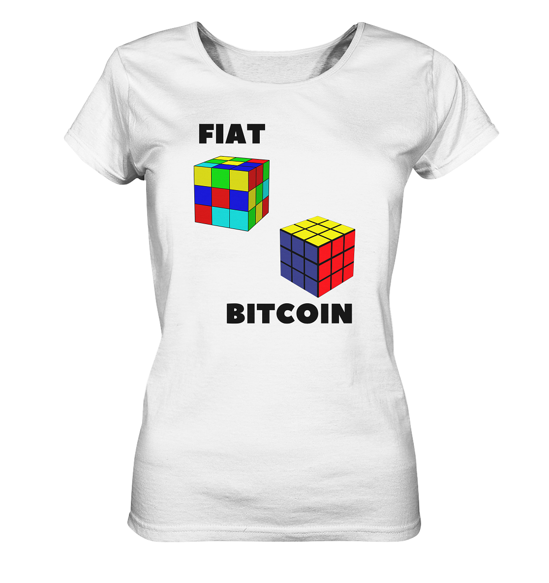 FIAT Cube & BITCOIN Cube - gerade Variante (Ladies Collection 21% Rabatt bis zum Halving 2024) - Ladies Organic Shirt