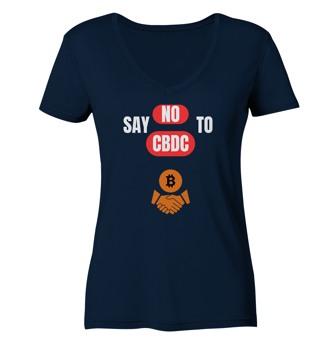 SAY NO TO CBDC - DEFIANCE handshake (Ladies Collection 21% Rabatt bis zum Halving 2024) - Ladies Organic V-Neck Shirt