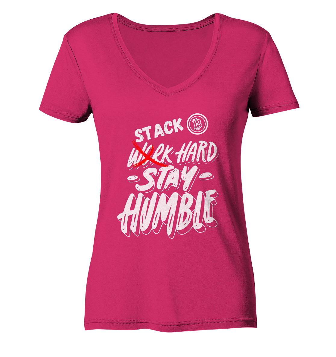 STACK HARD - STAY HUMBLE - LADIES COLLECTION 21% automat. Rabatt bis zum Halving 2024 - Ladies Organic V-Neck Shirt