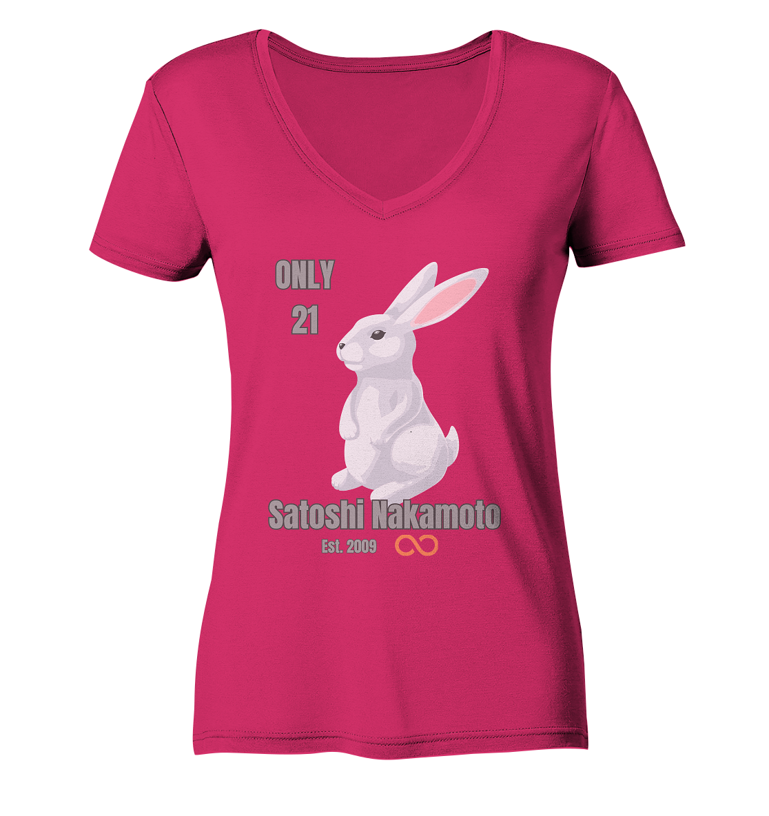 SATOSHI NAKAMOTO Est. 2009 (unendlich) ONLY 21- LADIES COLLECTION 21% automat. Rabatt bis zum Halving 2024 - Ladies Organic V-Neck Shirt