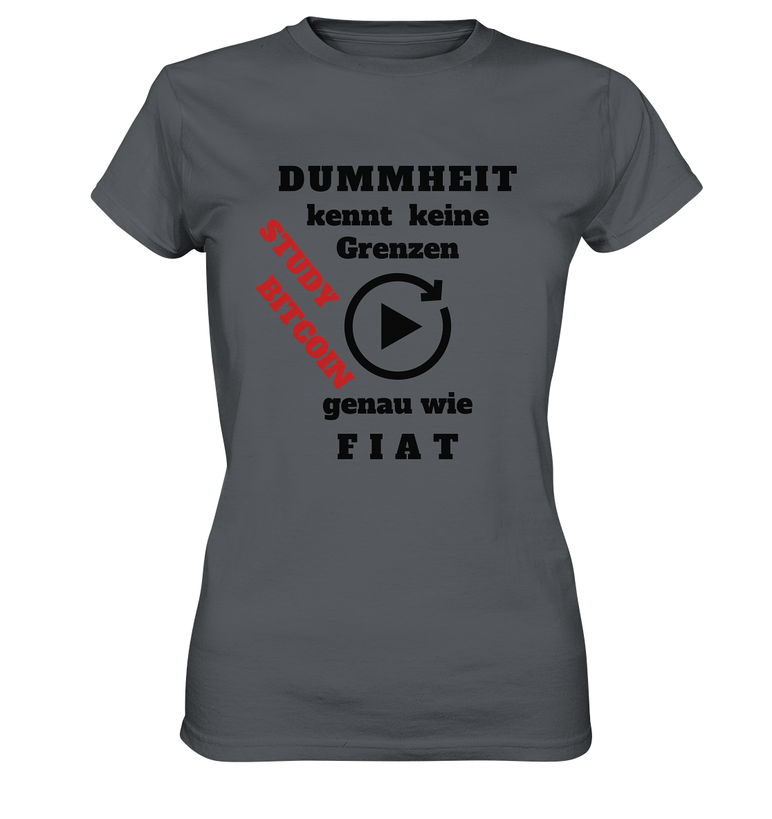 DUMMHEIT kennt keine Grenzen - genau wie FIAT - STUDY BITCOIN (schräg, rot) # ENDLOS-PLAYBUTTON - Ladies Collection 21% Rabatt bis zum Halving 2024 - Ladies Premium Shirt
