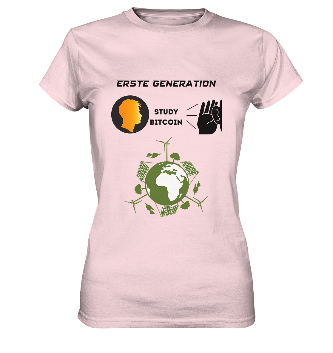 ERSTE (BITCOIN) GENERATION - STUDY BITCOIN (green world Grafik) - LADIES COLLECTION 21% automat. Rabatt bis zum Halving 2024 - Ladies Premium Shirt