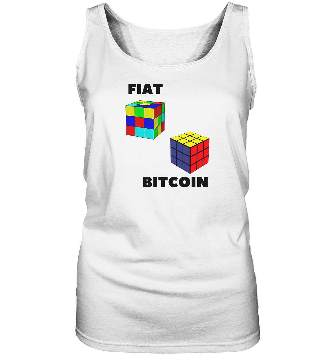 FIAT Cube & BITCOIN Cube - gerade Variante (Ladies Collection 21% Rabatt bis zum Halving 2024) - Ladies Tank-Top