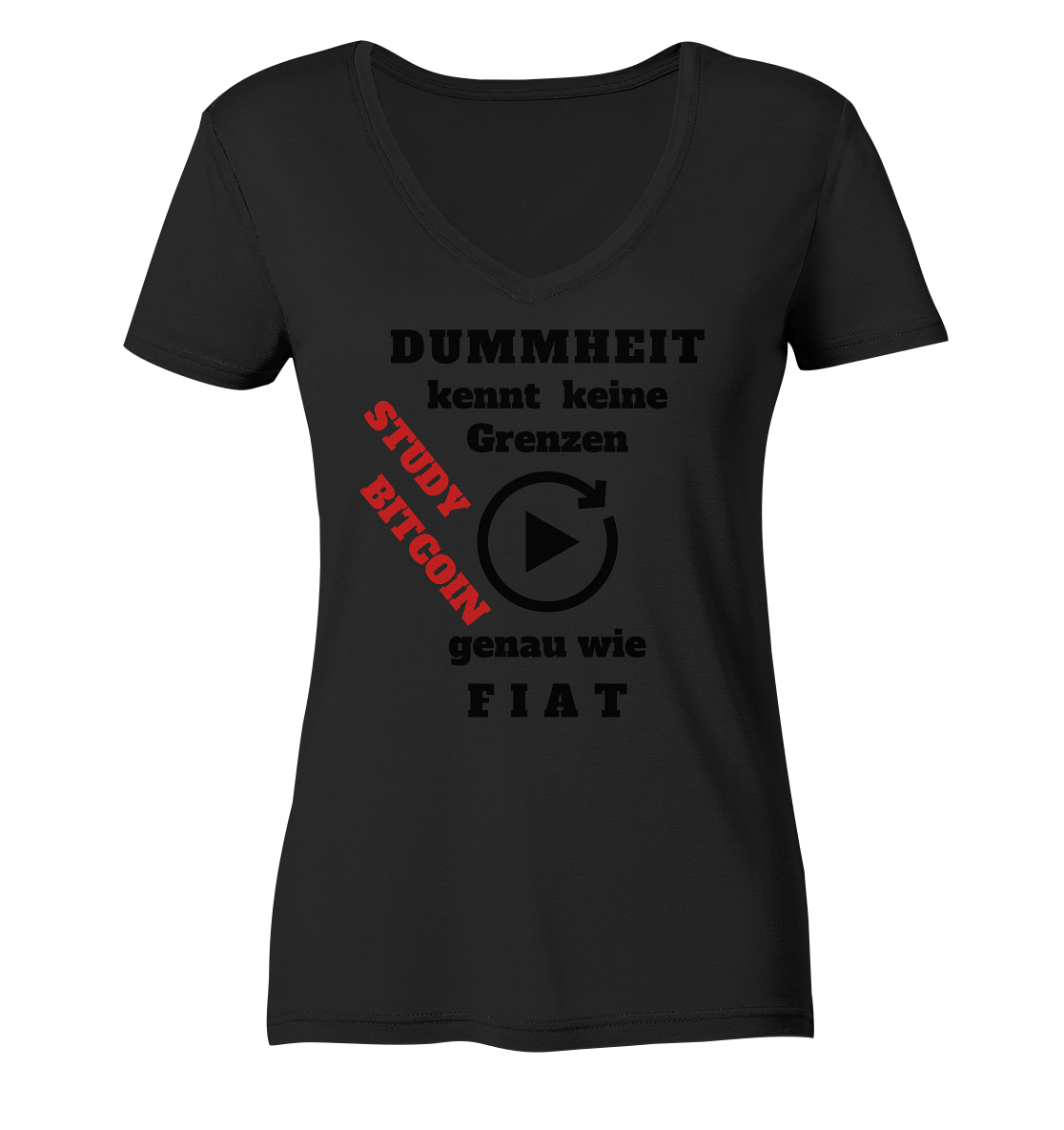 DUMMHEIT kennt keine Grenzen - genau wie FIAT - STUDY BITCOIN (schräg, rot) # ENDLOS-PLAYBUTTON - Ladies Collection 21% Rabatt bis zum Halving 2024 - Ladies V-Neck Shirt