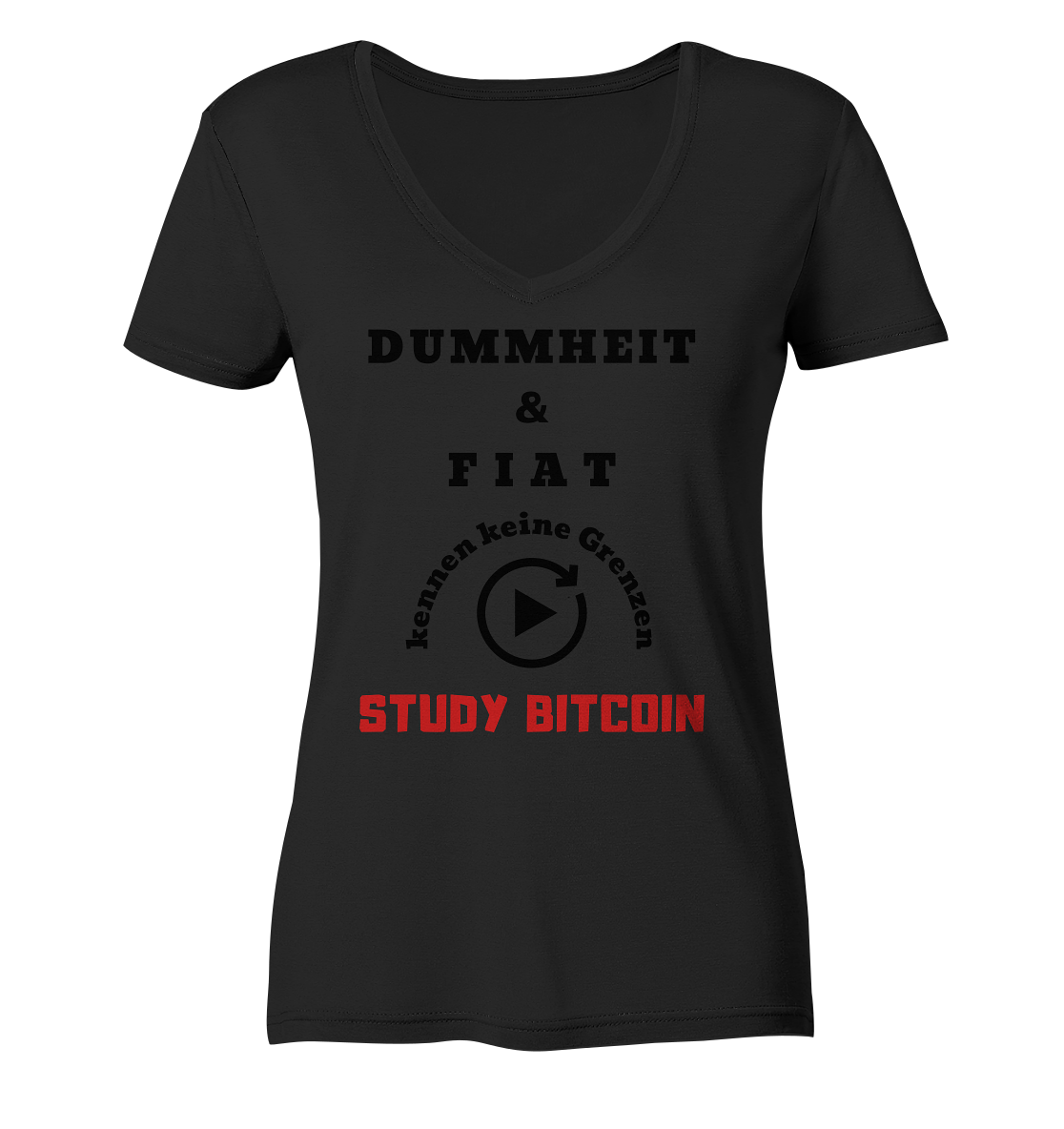 DUMMHEIT UND FIAT KENNEN KEINE GRENZEN - STUDY BITCOIN (ROT) # ENDLOS-PLAYBUTTON - Ladies Collection 21% Rabatt bis zum Halving 2024 - Ladies V-Neck Shirt