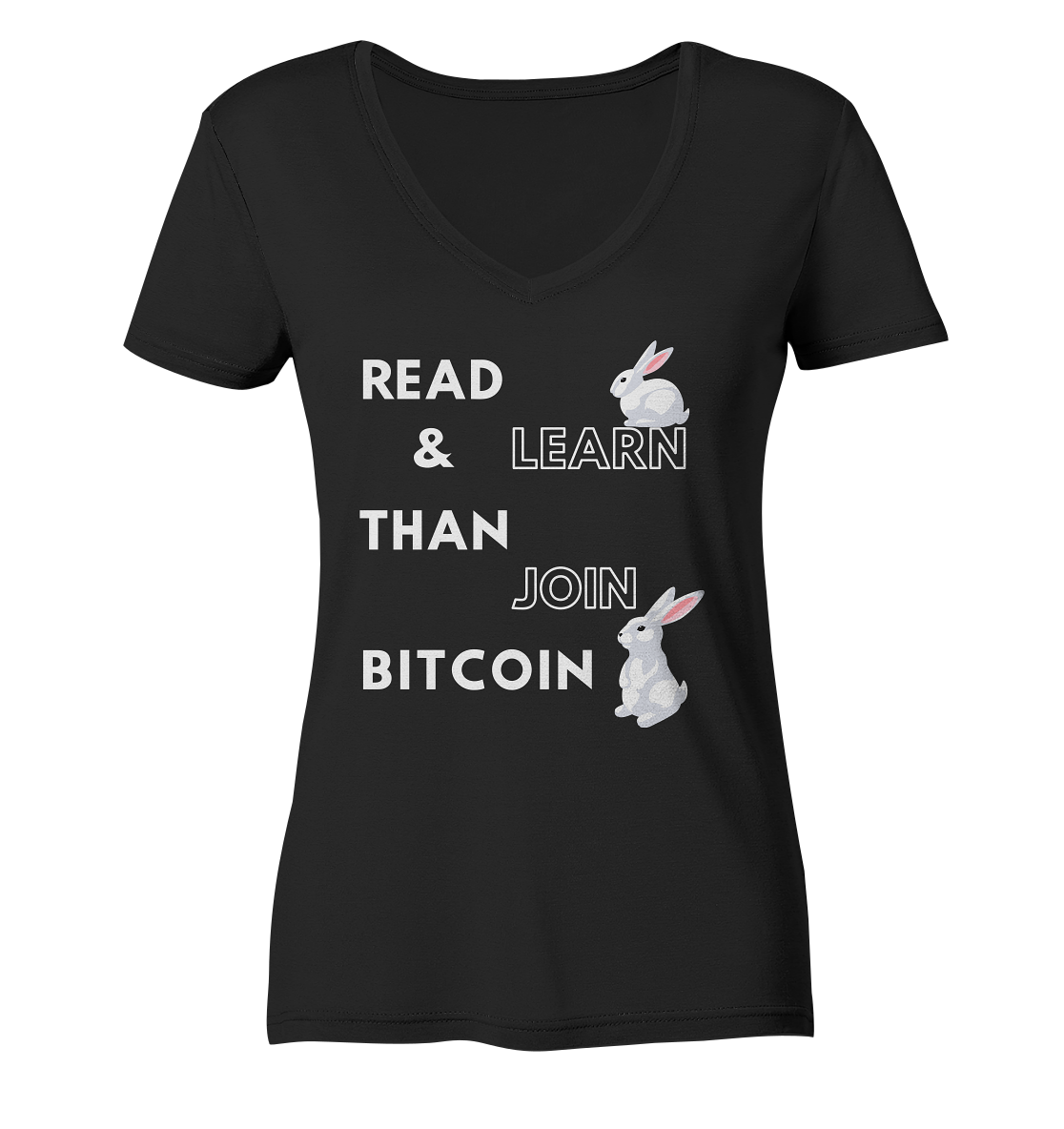 READ & LEARN THAN JOIN BITCOIN - Bunny Version - Ladies Collection - Ladies V-Neck Shirt