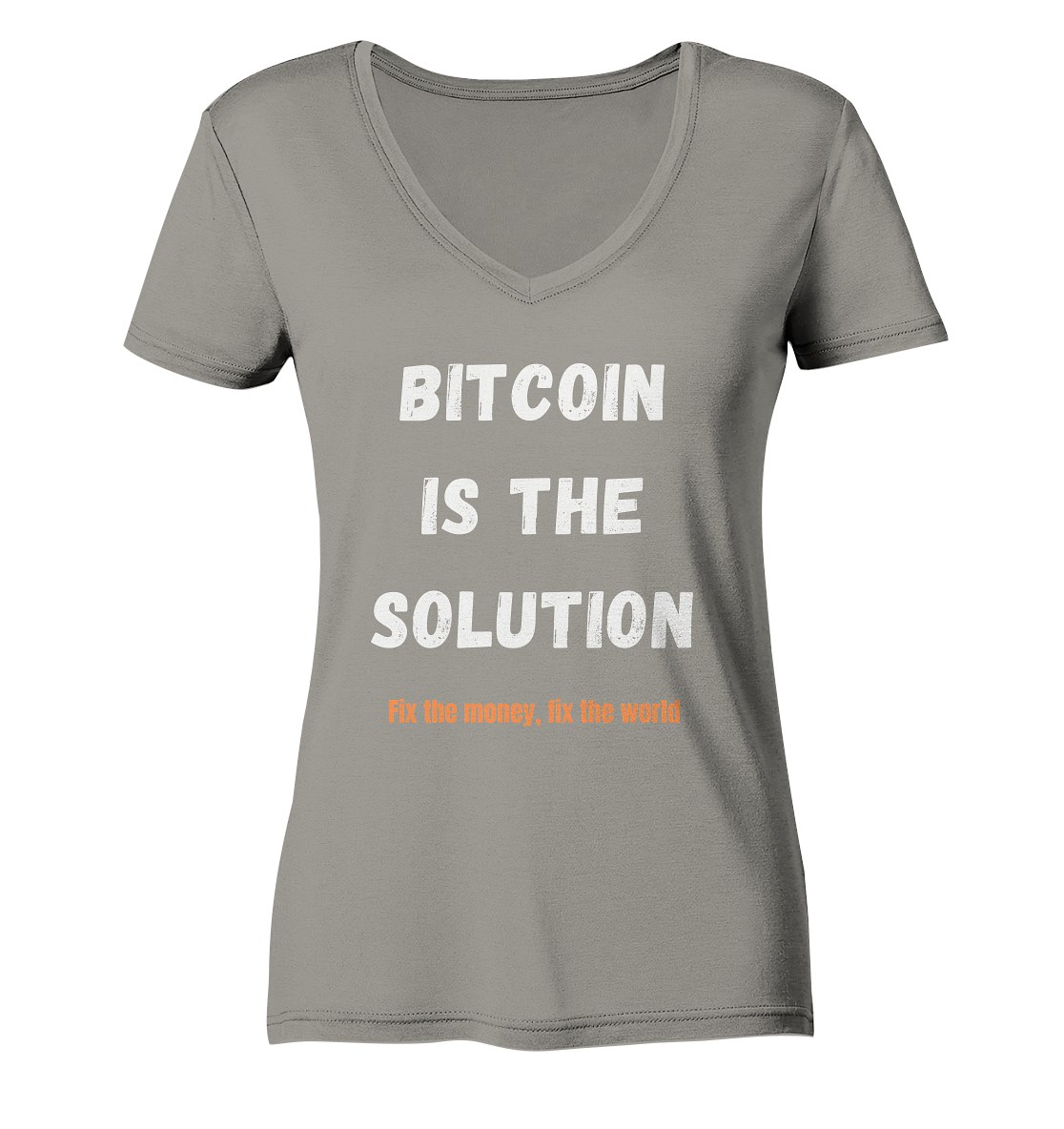 BITCOIN IS THE SOLUTION - Fix the money, fix the world - LADIES COLLECTION 21% automat. Rabatt bis zum Halving 2024 - Ladies V-Neck Shirt