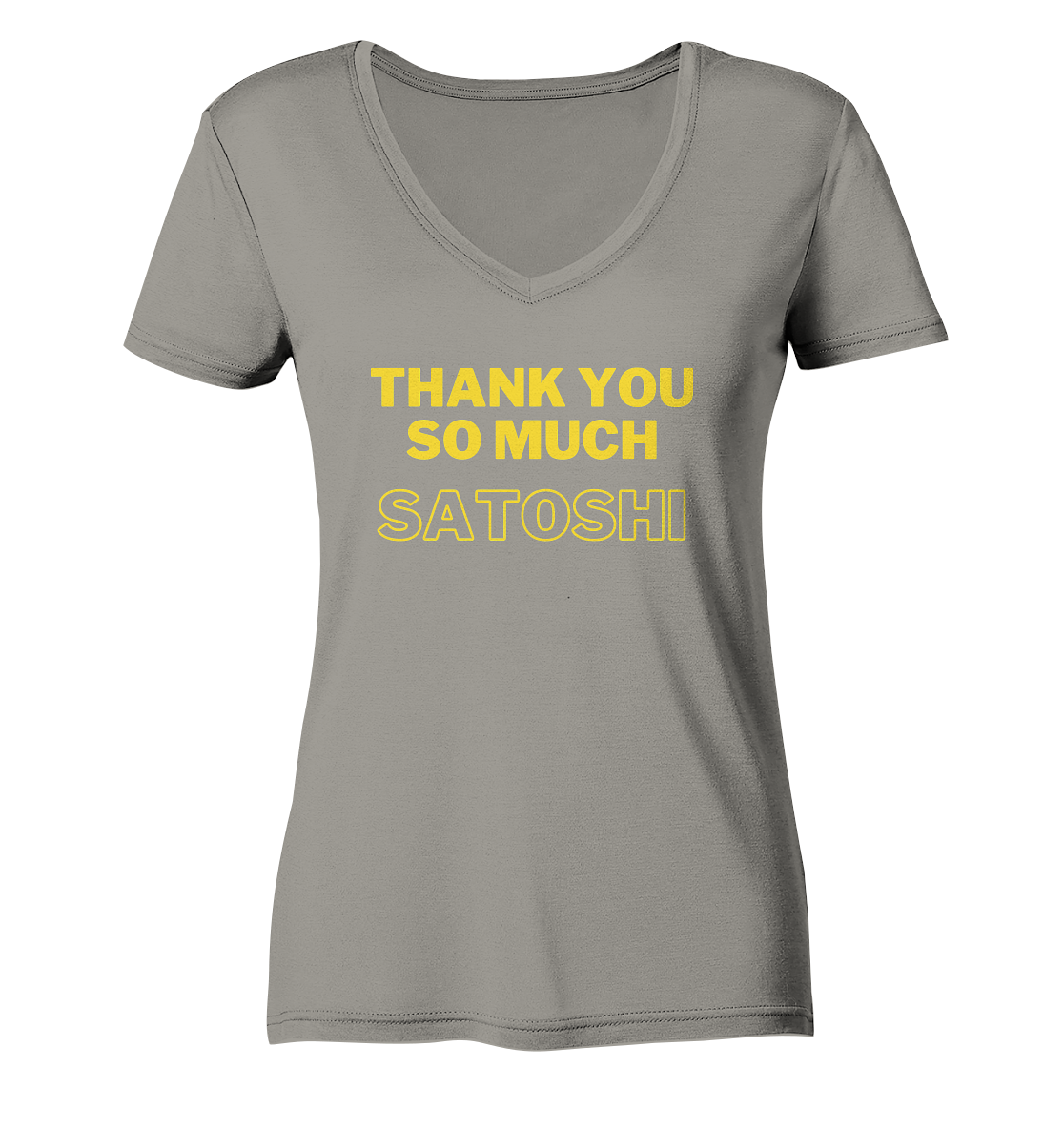 THANK YOU SO MUCH SATOSHI (gelbe Schrift) - LADIES COLLECTION 21% automat. Rabatt bis zum Halving 2024 - Ladies V-Neck Shirt