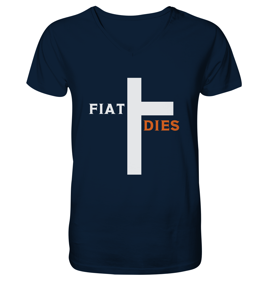 FIAT DIES (Version: "FIAT" in weiss, "DIES" in orange) - Mens Organic V-Neck Shirt