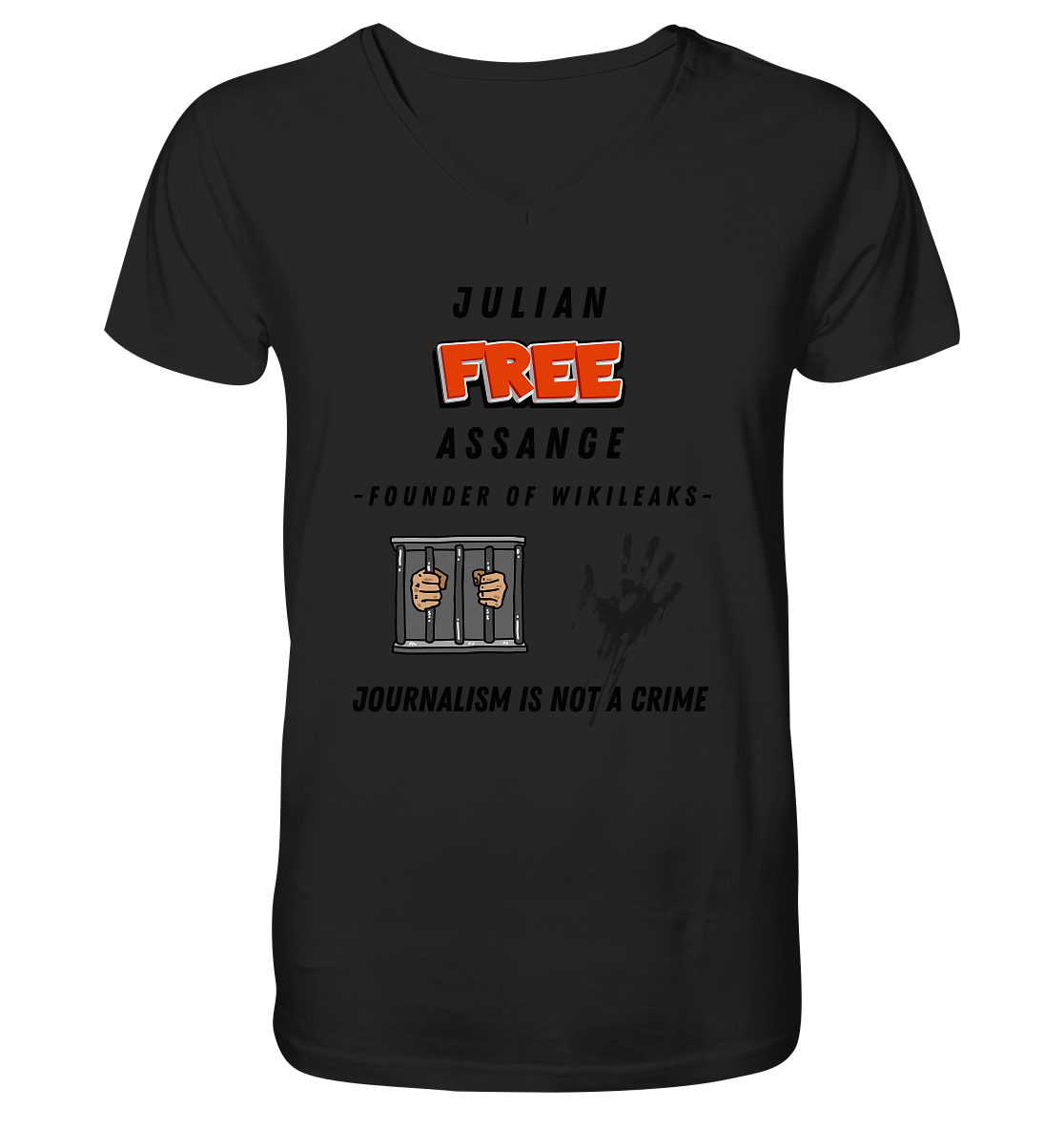 JULIAN FREE ASSANGE (little) - FOUNDER OF WIKILEAKS - JOURNALISM IS NOT A CRIME (2 GRAFIKEN) - Mens Organic V-Neck Shirt