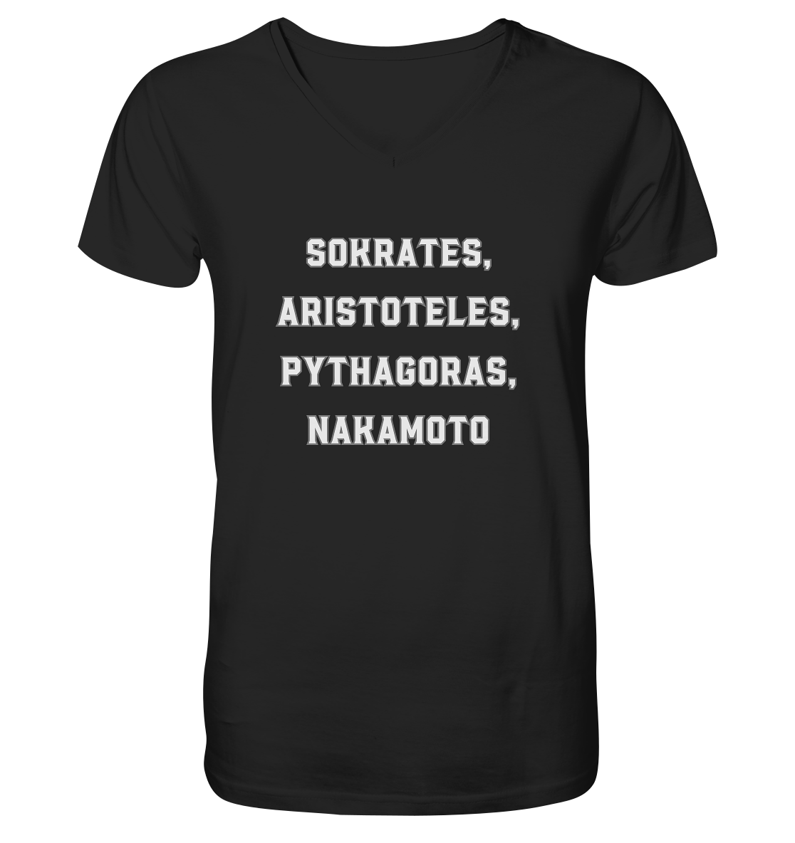 SOKRATES, ARISTOTELES, PHYTHAGORAS, NAKAMOTO - Mens Organic V-Neck Shirt