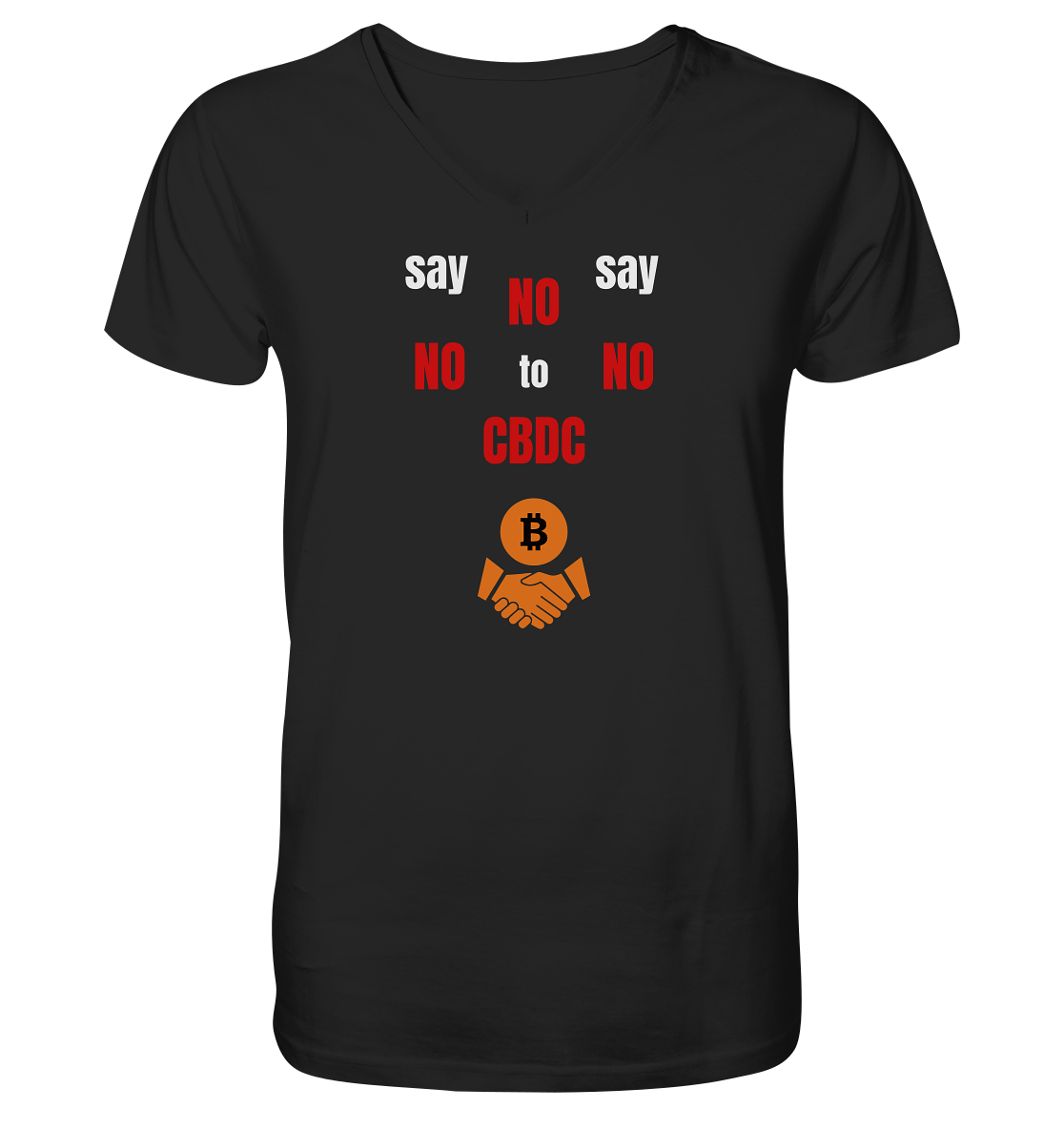say NO NO NO to CBDC (+Bitcoin handshake) - Var. weiss / rot - Mens Organic V-Neck Shirt