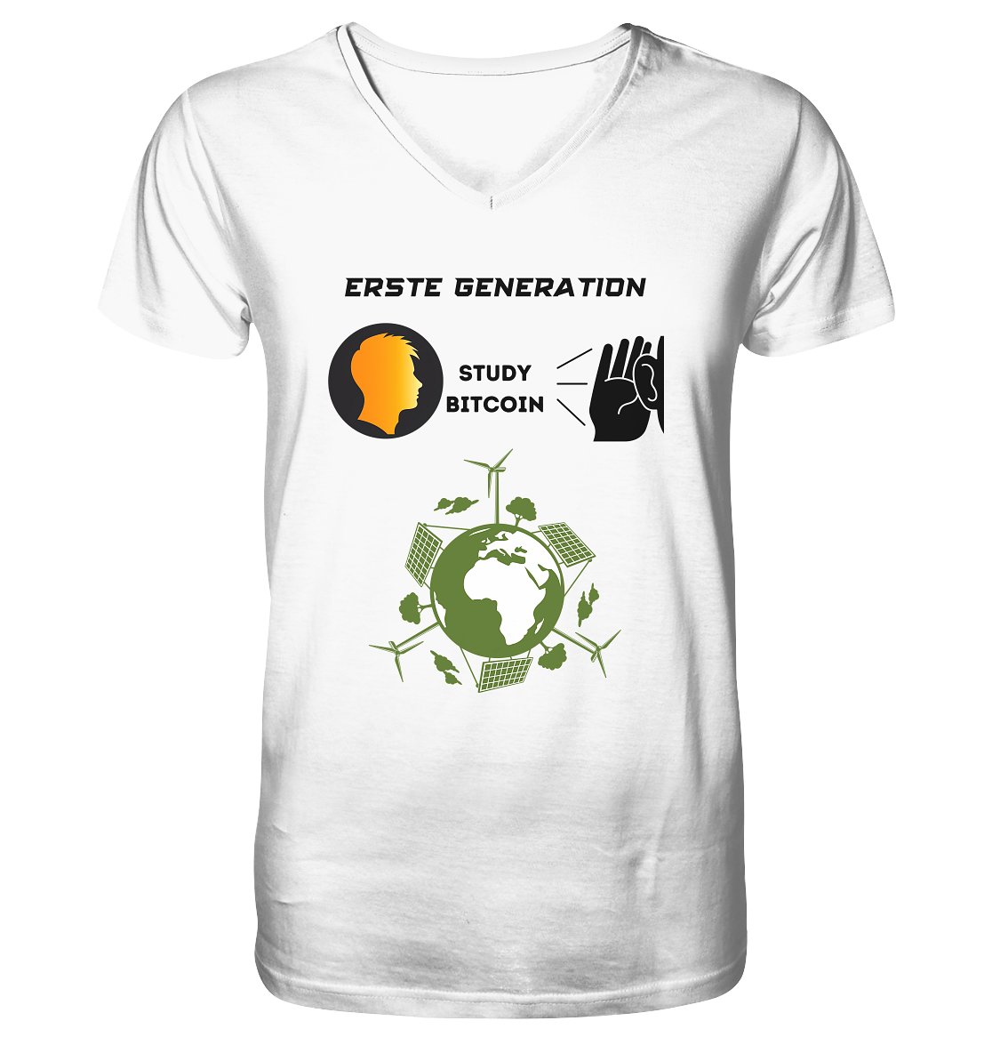 ERSTE (Bitcoin) GENERATION - STUDY BITCOIN - (green Energy Grafik) - Mens Organic V-Neck Shirt