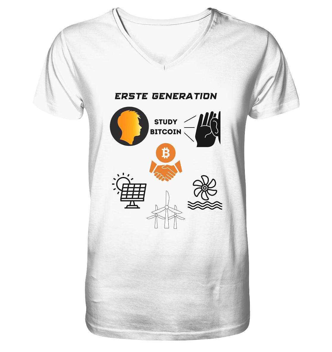 ERSTE (Bitcoin) GENERATION - STUDY BITCOIN - (green Energy 3 Grafiken) - Mens Organic V-Neck Shirt