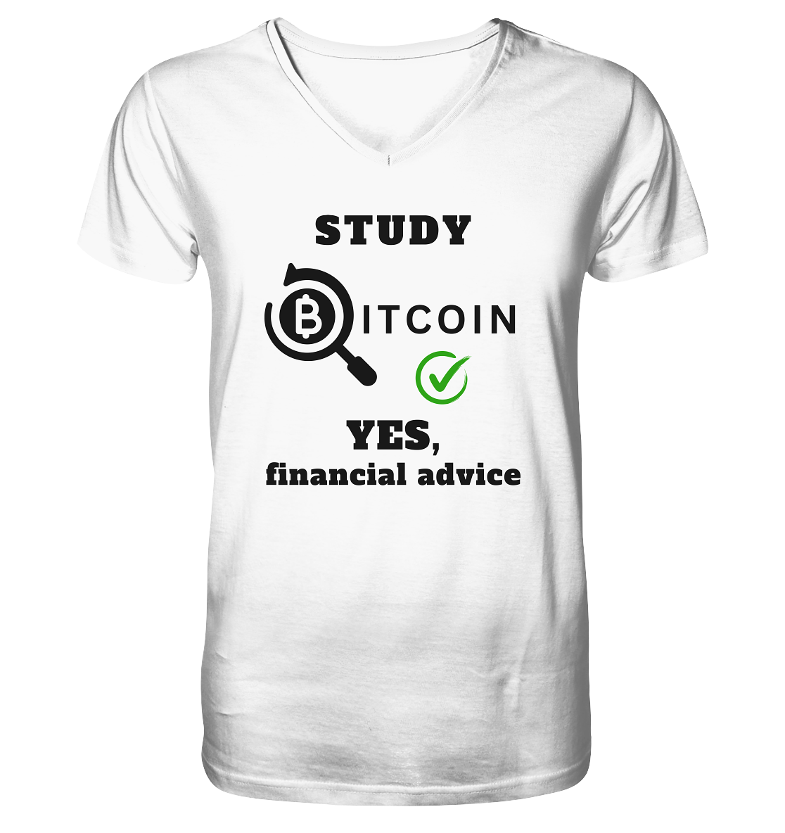 STUDY BITCOIN - YES, financial advice (Version Lupe, grüner Haken) - Mens Organic V-Neck Shirt