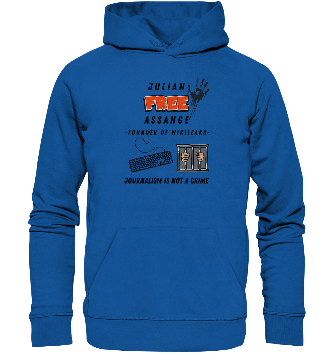 JULIAN FREE ASSANGE - FOUNDER OF WIKILEAKS - JOURNALISM IS NOT A CRIME (GRAFIKEN, Tastatur, Zelle, Hand)) - Organic Basic Hoodie