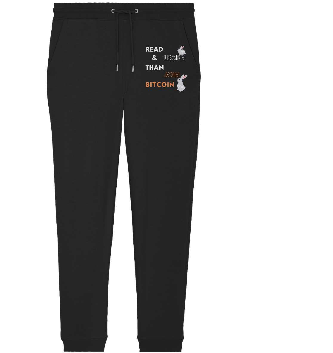 READ & LEARN THAN JOIN BITCOIN - white/orange Bunny Version - Ladies Collection - Organic Jogger Pants