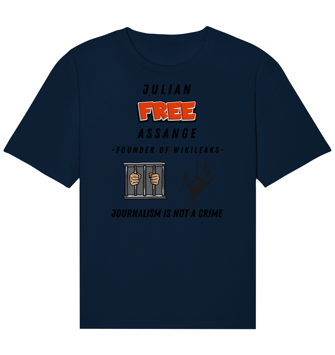 JULIAN FREE ASSANGE (little) - FOUNDER OF WIKILEAKS - JOURNALISM IS NOT A CRIME (2 GRAFIKEN) - Organic Relaxed Shirt