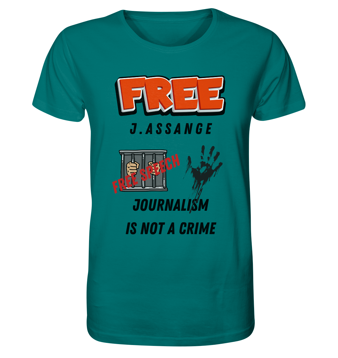 FREE J.ASSANGE - JOURNALISM IS NOT A CRIME, FREE SPEECH (2 GRAFIKEN) - Organic Shirt
