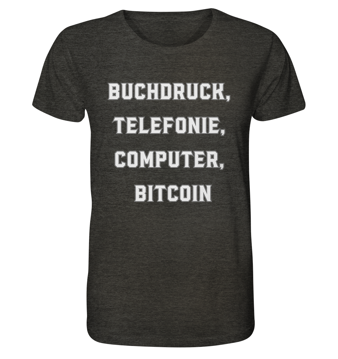 Buchdruck, Telefonie, Computer, Bitcoin - Organic Shirt (meliert)