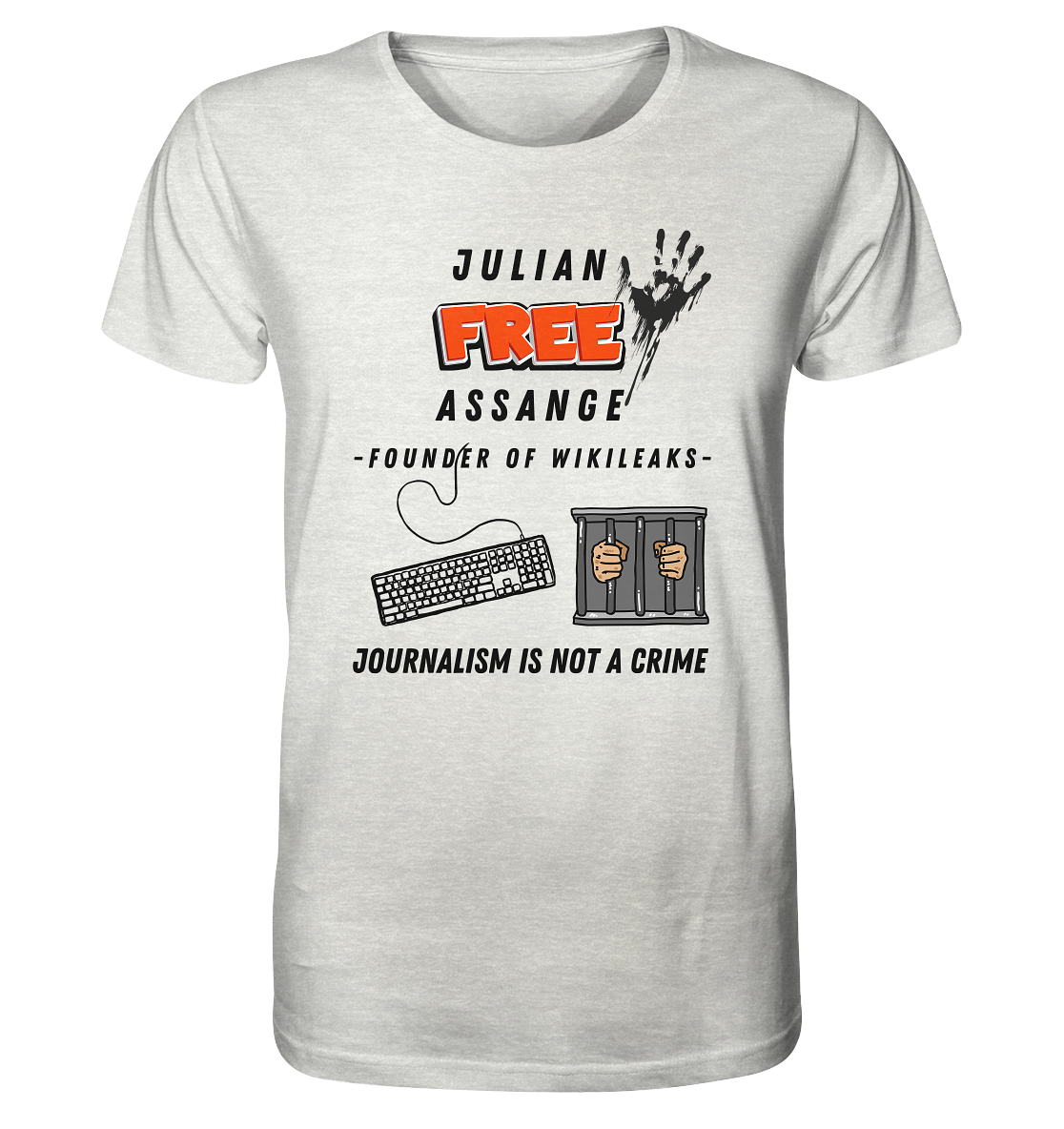 JULIAN FREE ASSANGE - FOUNDER OF WIKILEAKS - JOURNALISM IS NOT A CRIME (GRAFIKEN, Tastatur, Zelle, Hand)) - Organic Shirt (meliert)