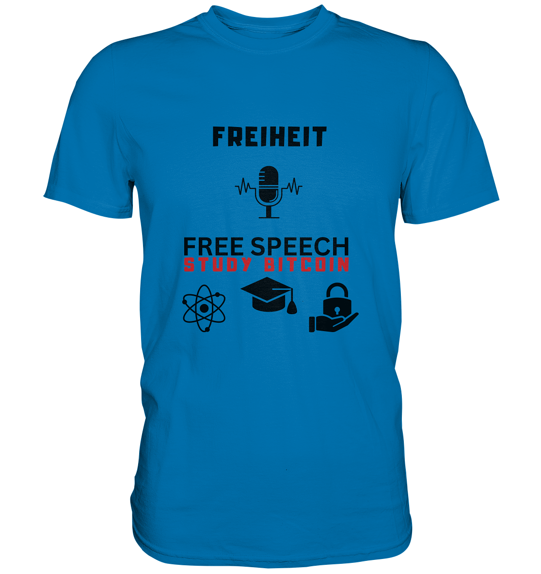FREIHEIT (Mikrofon) FREE SPEECH, STUDY BITCOIN (3 Grafiken) - LADIES COLLECTION 21% automat. Rabatt bis zum Halving 2024 - Premium Shirt