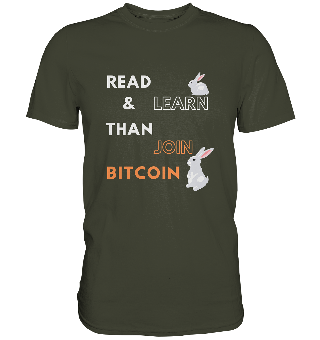 READ & LEARN THAN JOIN BITCOIN - white/orange Bunny Version - Ladies Collection - Premium Shirt