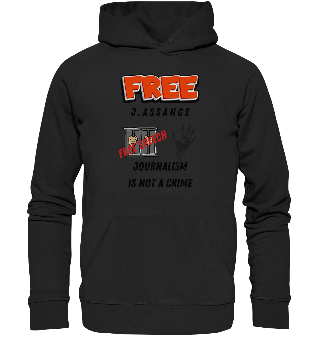 FREE J.ASSANGE - JOURNALISM IS NOT A CRIME, FREE SPEECH (2 GRAFIKEN) - Premium Unisex Hoodie