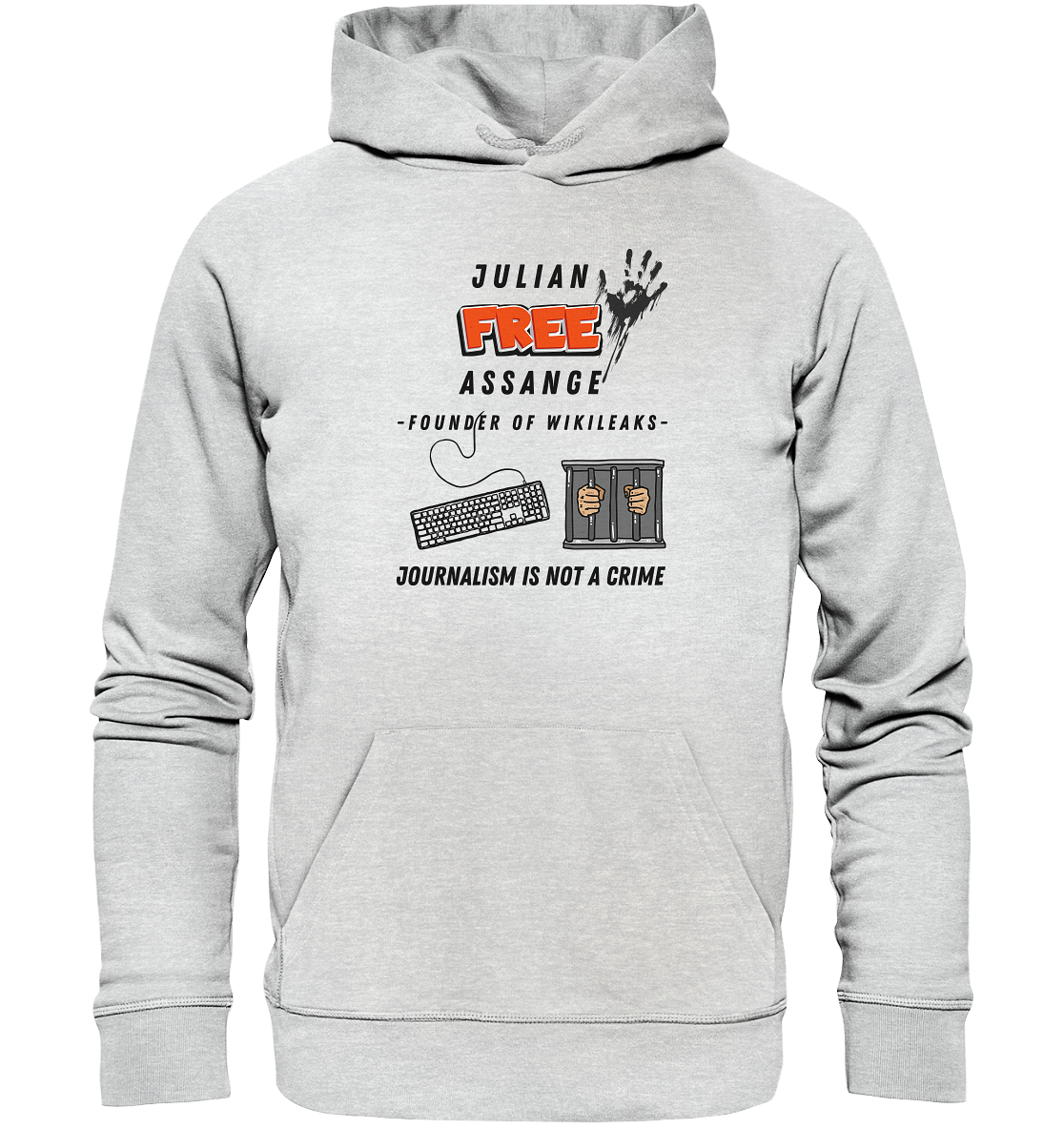 JULIAN FREE ASSANGE - FOUNDER OF WIKILEAKS - JOURNALISM IS NOT A CRIME (GRAFIKEN, Tastatur, Zelle, Hand)) - Premium Unisex Hoodie