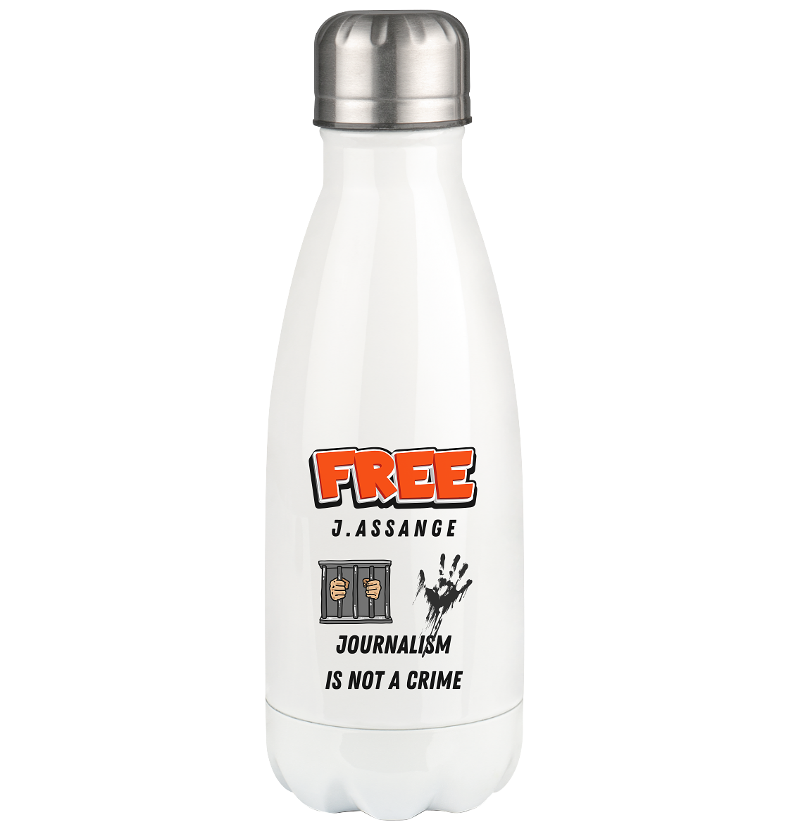 FREE ASSANGE - JOURNALISM IS NOT A CRIME (2 Grafiken, jail & hand) - Thermoflasche 350ml