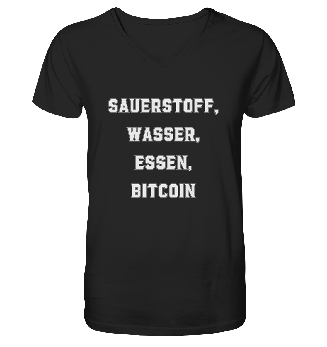 SAUERSTOFF, WASSER, ESSEN, BITCOIN - V-Neck Shirt